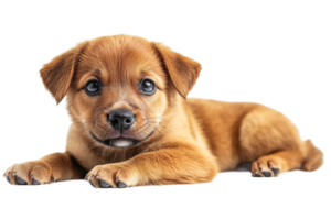 Cute puppy lying down with a curious expression png