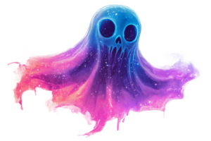 Colorful ghost with a skull face floating in space png