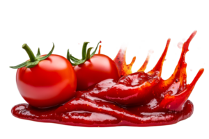 Tomatoes in bright red sauce on white backdrop png