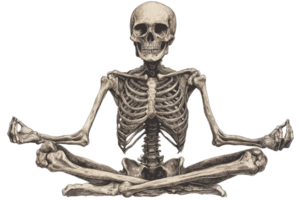 skelet in een meditatief houding met transparant achtergrond png