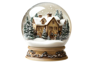 Winter wonderland inside snow globe with cozy cottage png