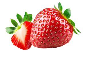Large ripe strawberry with half cut on white background png