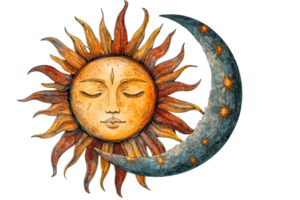 Sun and moon illustration with a serene expression png