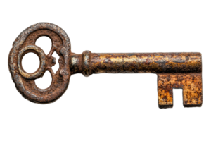 Intricate old rusty key on clear background png