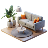 beautiful vintage Minimalist Living Room Side View Isolated high resolution png