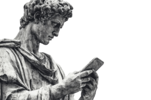 classique marbre statue de une Jeune homme en portant une tablette png