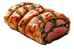 Savory beef wellington with flaky pastry crust png
