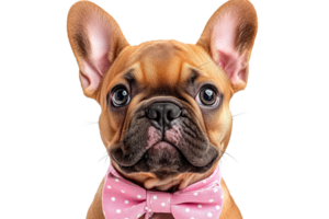 French bulldog wearing pink bow tie with a cute expression png