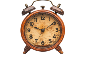 Rustic vintage alarm clock on clear background png