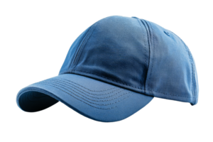 Blue baseball cap with curved brim and structured design png