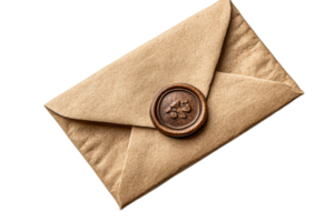 Sealed envelope with wax seal on transparent background png