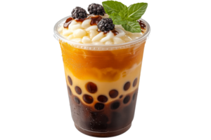 Refreshing bubble tea with layers of flavors and toppings png