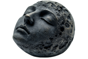 Sculpture of a moon face with a textured surface png