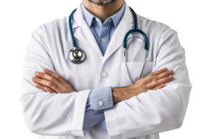 Confident doctor in professional attire with stethoscope png