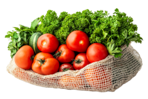 Fresh vegetables in a mesh bag ready for cooking png