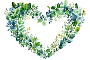 Green foliage heart shape with transparent background png