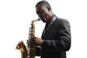 Saxophonist performs soulful music with passion and skill png