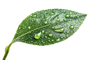 Fresh green leaf covered in water droplets after rain png