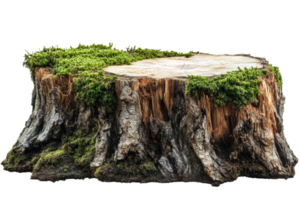 Stump with vibrant moss on a transparent background png