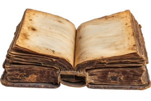 Old book with worn pages and transparent background png