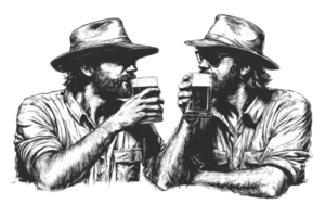 Two men enjoying drinks while sharing a moment png