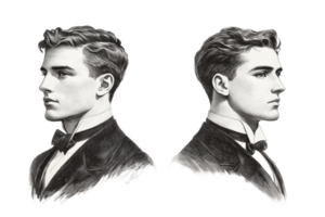 Portrait of a young man in formal attire with profile views png