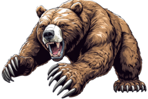 Grizzly bear depicted in a fierce stance with claws extended png