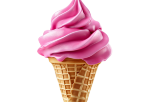 Pink soft serve ice cream in a waffle cone png