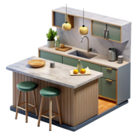 serene abstract Modern Kitchen with Island Isolated authentic png