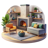 magnificent artistic Modern Living Room with Gray Sofa Isolated Element detailed png