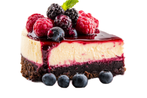 Delicious berry cheesecake slice on a transparent background png