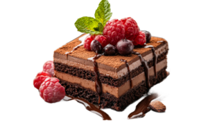Chocolate dessert with berries and mint png