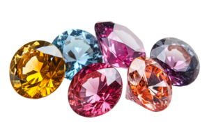 Colorful gemstones arranged on a transparent background png