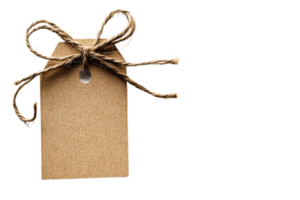Brown craft tag with string on a transparent background png