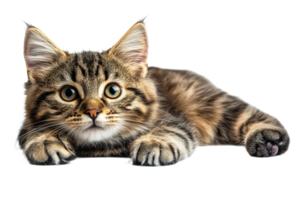 Playful tabby kitten resting on a smooth surface png