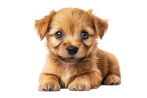 Cute puppy resting on a soft surface with big eyes png