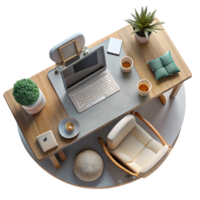 beautiful artistic Modern Workspace Setup Top View Transparent Background authentic png