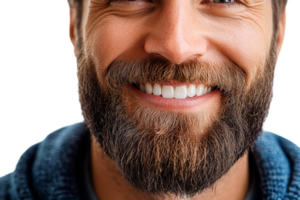 Smiling man with a full beard and bright teeth png