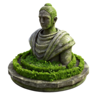 extraordinary minimalist Moss Covered Statue in Urban Park Cutout Isolated Element png