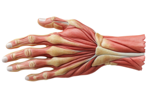 Detailed view of human hand muscular structure png