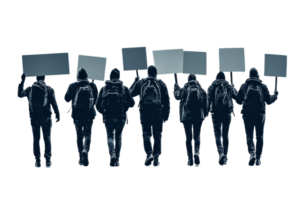 Groups of people marching with blank signs in protest png