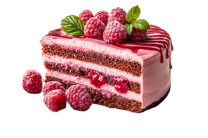 Sliced raspberry chocolate cake with fresh berries png