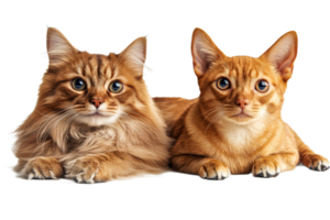 Two cats resting together with vibrant fur and features png