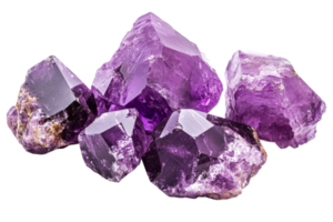 Purple amethyst crystals on a clear background png