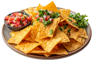 Crispy tortilla chips served with fresh salsa and herbs png