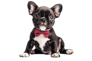 Black and white puppy wearing a red bow tie sitting upright png