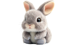 Soft gray bunny with big eyes on transparent background png