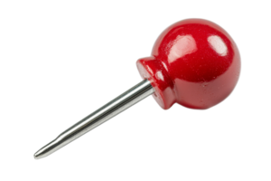 Red push pin with metal tip on transparent background png