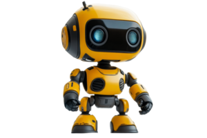 Friendly yellow robot standing confidently in a bright space png