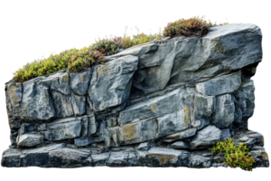 Rock formation with vegetation on transparent background png